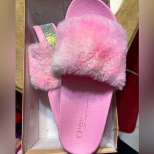 Olivia Jaymes Fuzzy Rhinestone Platform Sandals